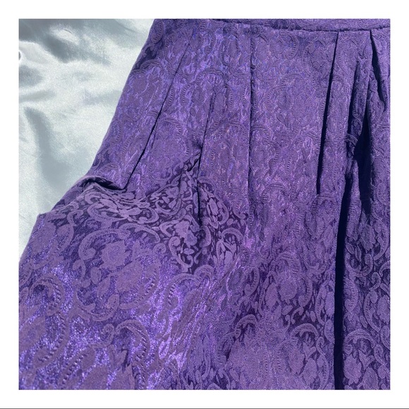 TEMT Purple Jacquard Pleated Satin Lined Skater Dress - Picture 3 of 7